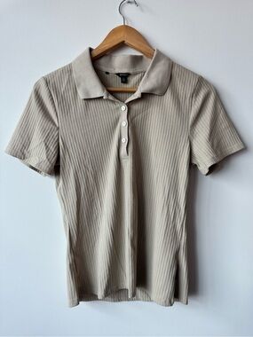 Buffalo David Bitton Ribbed Polo Shirt Women Large Beige Short Sleeve